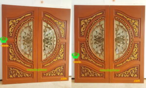 ประตูไม้สักกระจกนิรภัย BBB137