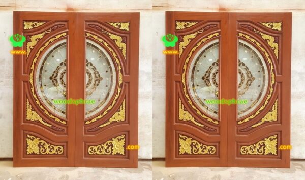 ประตูไม้สักกระจกนิรภัย BBB219