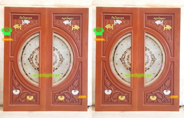 ประตูไม้สักกระจกนิรภัย BBB85