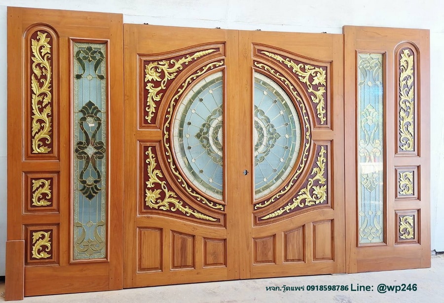 ประตูบานเลื่อนกระจกนิรภัย แกะสลัก