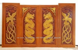 ประตูไม้สักแกะสลักบานเลื่อน